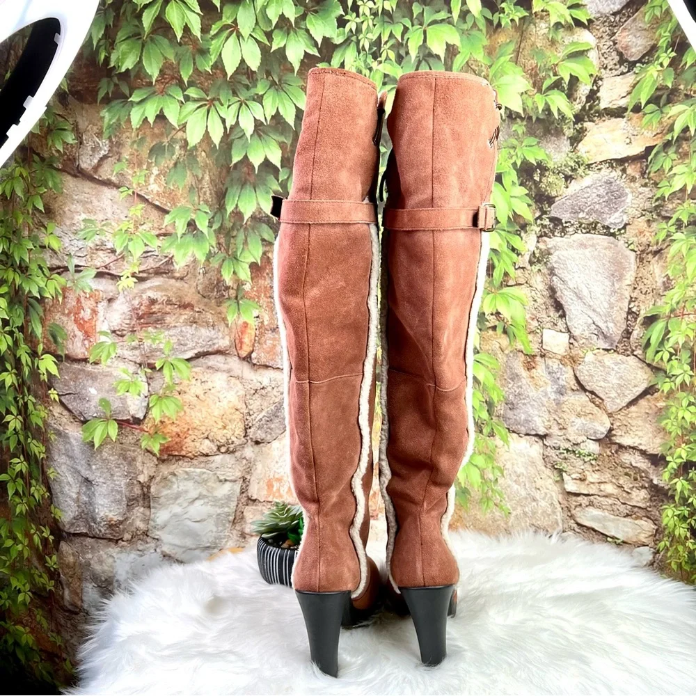 KELSI DAGGER Coquette Girl Rozelle Faux Shearling Lined OTK BrownSuede Boots, 8.